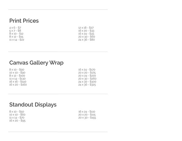 Print Canvas Pricelist Final